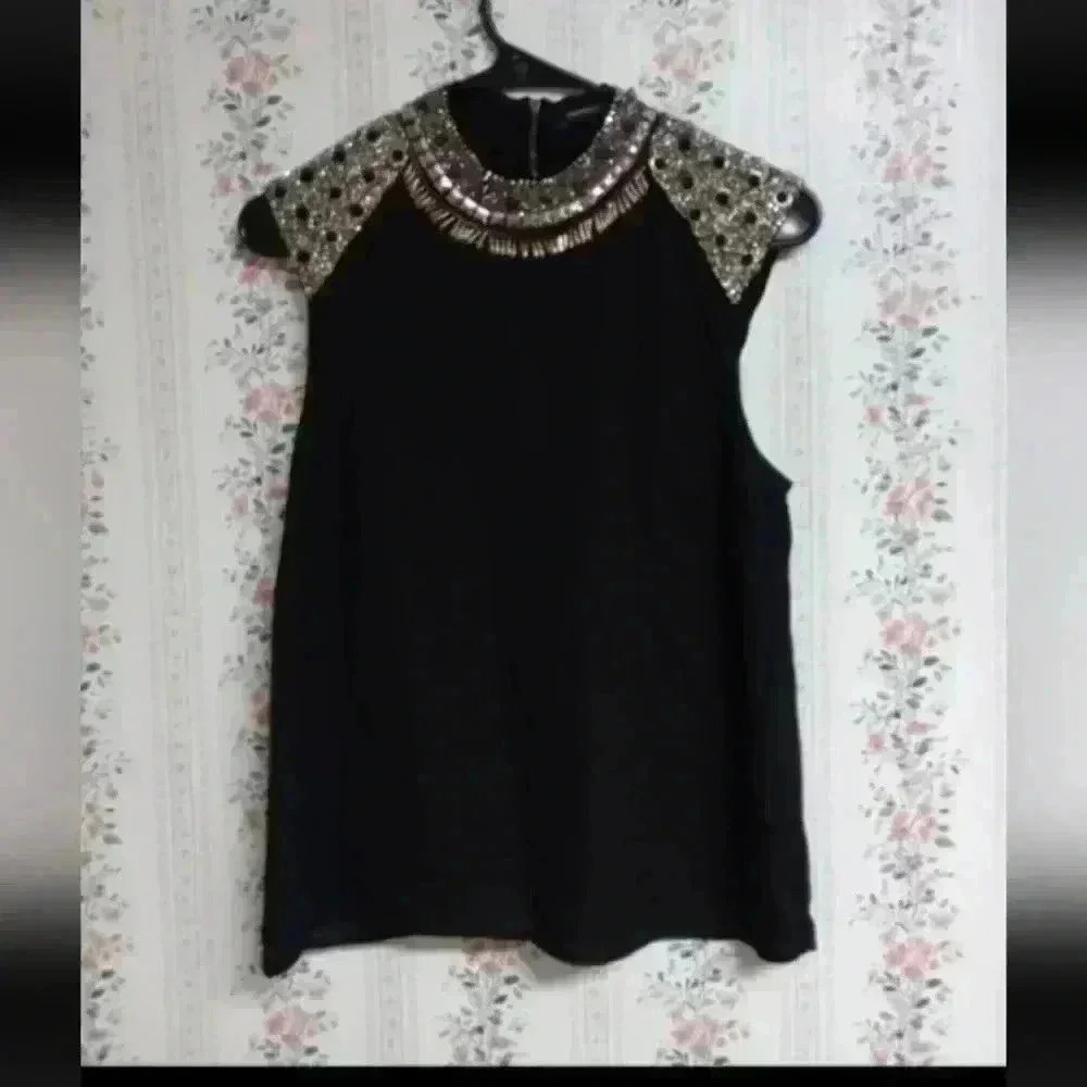 French Connection Embellished Top, Metal Beadwork, Size 2 Embroidered Boho